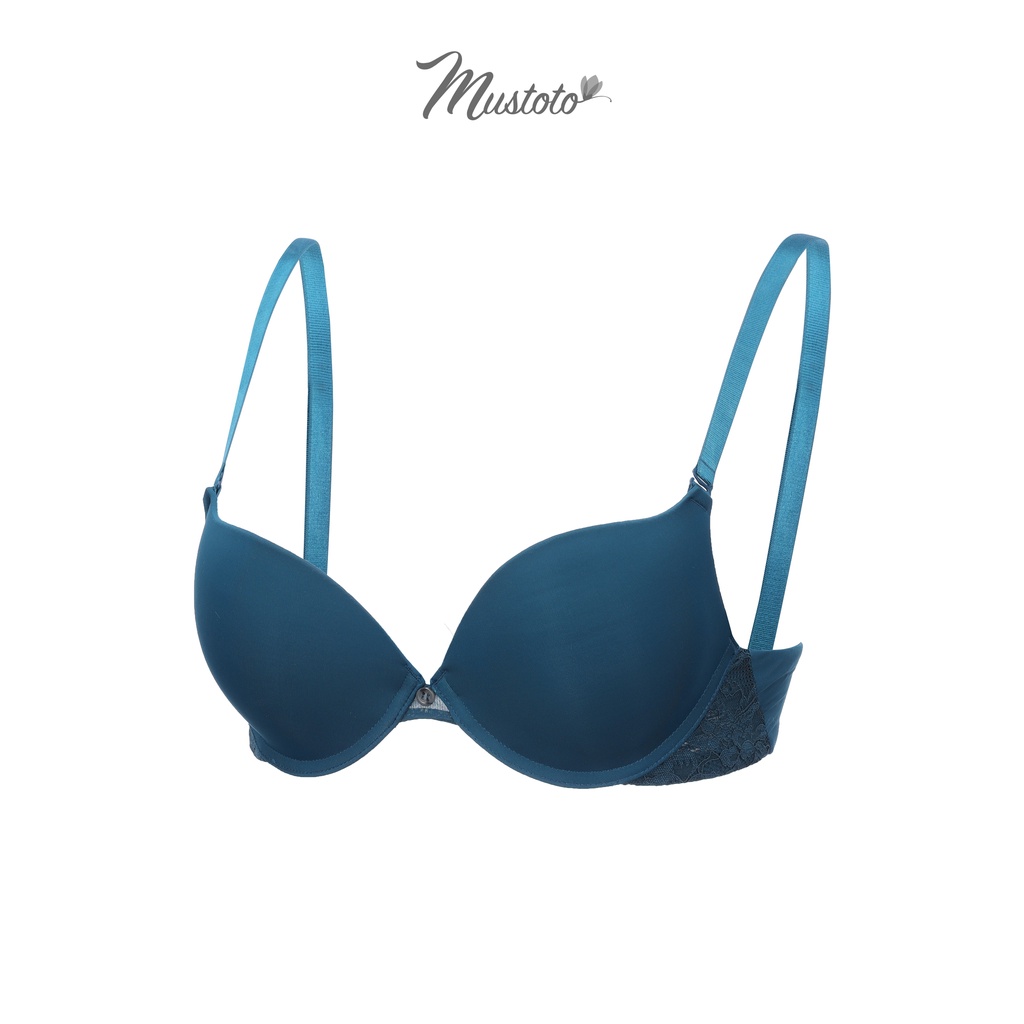 Áo Lót Nữ Mút Vừa Dày 2cm Có Gọng Nâng Ngực Trơn Phối Ren Flex Magnolia Xanh Mallard (Mustoto MA0602)