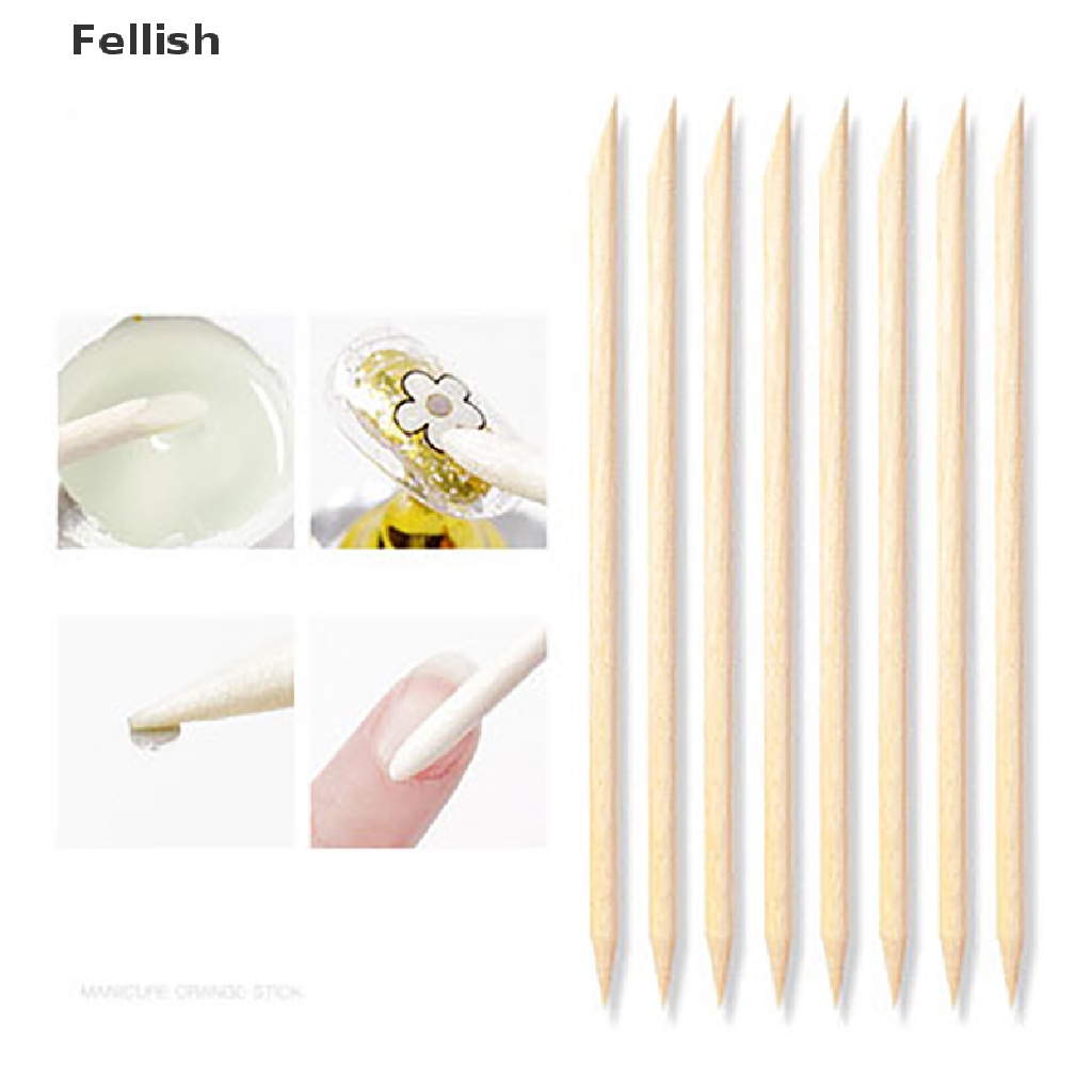 [Hàng mới về] Bộ 100 cây đẩy biểu bì bằng gỗ cam dùng để thiết kế móng tay nghệ thuật