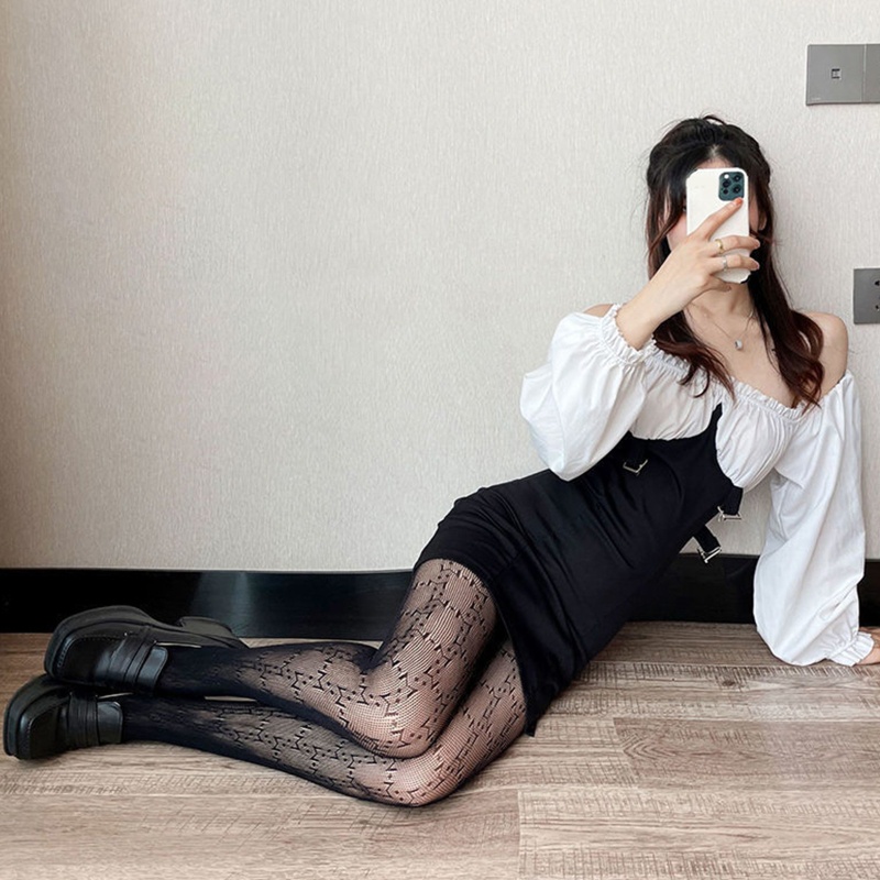 Youyo Quần Tất Lưới Ren Rỗng Họa Tiết Chữ Cái Dành Cho Nữ