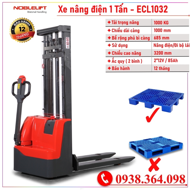 Xe Nâng Điện 1 Tấn Nhỏ Gọn Giá Tốt - Noblelift ECL1032 - LH : 0938.364.098 tư vấn báo giá + đặt hàng