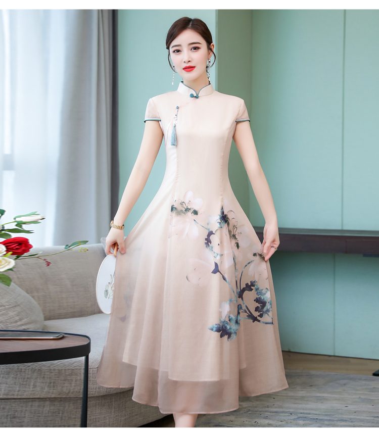 Đầm Chiffon Dáng Chữ A Tay Ngắn In Họa Tiết Thời Trang Mùa Hè 2021 Cho Nữ