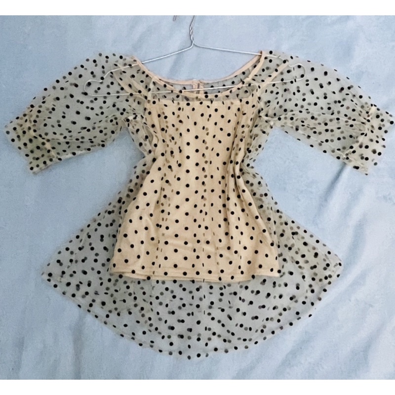 áo voan nữ xuyên thấu chấm bi tay phồng tặng kèm lót trong màu nude mới 99% - thanh lý pass áo 2hang
