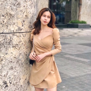Đầm Đắp Chéo Xếp Li Eo nude Xt
