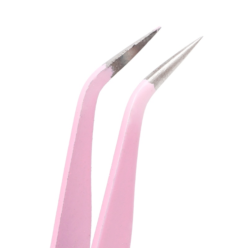 Set 2 Kẹp Uốn Mi Giả + Nhíp Cong Bằng Thép Màu Hồng