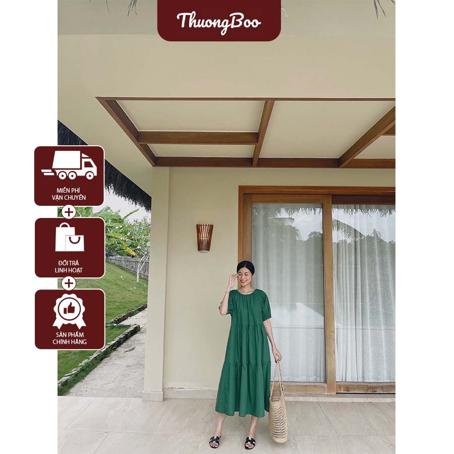 Đầm Nữ Thuongboo Form Dáng 3 Tầng Chữ A Tay Áo Bo Lạ Mắt Chất Silk Cotton Mềm Mại Thoải Mái Màu Xanh Rêu - Taha Dress