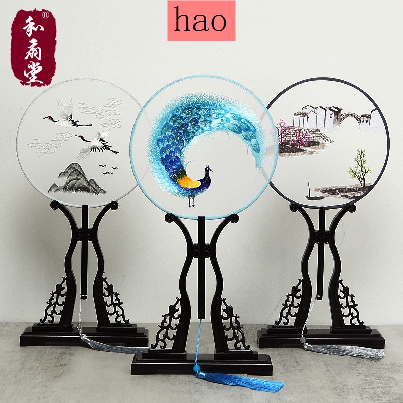 Quạt Tròn Cầm Tay Thêu Họa Tiết Phong Cách Trung Hoa Cổ Điển Dùng Khi Nhảy Múa