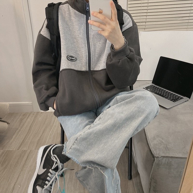 Áo khoác nỉ phối thêu logo ( 2 màu Xám , Đen ) | BigBuy360 - bigbuy360.vn