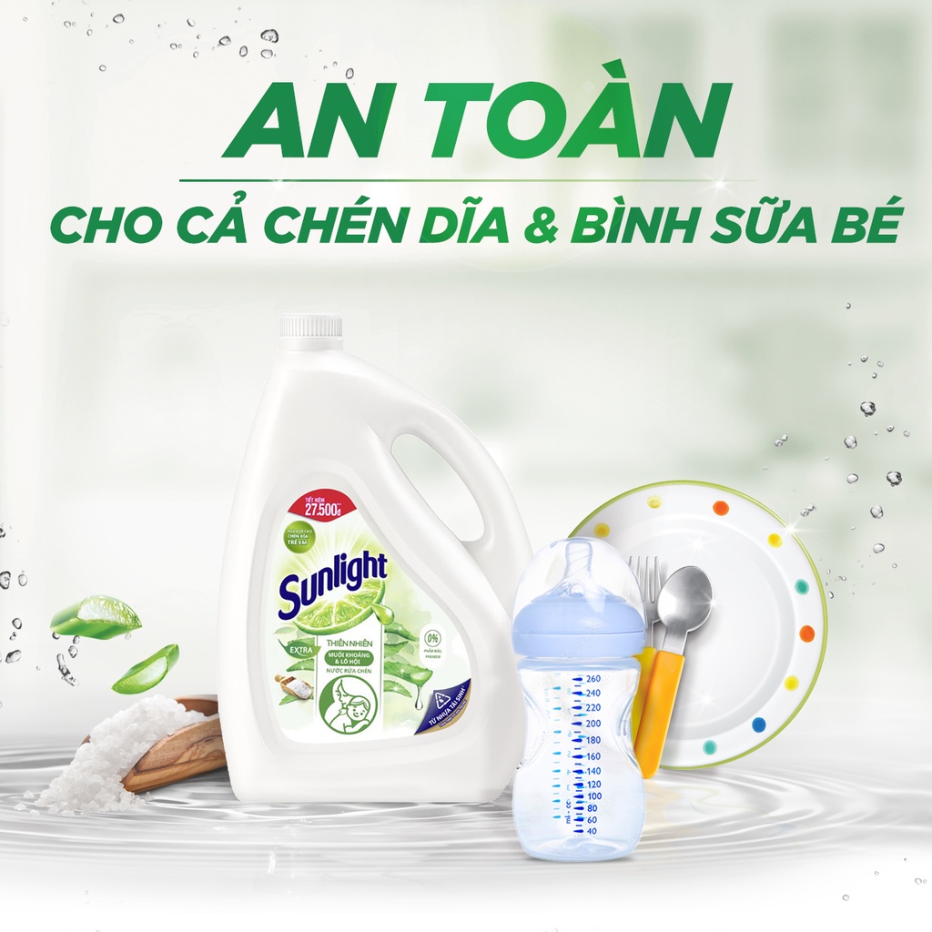 Nước Rửa Chén Bát Sunlight Thiên Nhiên Muối Khoáng & Lô Hội 3.6kg