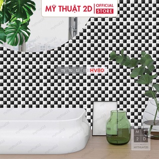 Sét 35 ô Decal gạch bông đen trắng hình ô vuông _kt 20x20cm/ô
