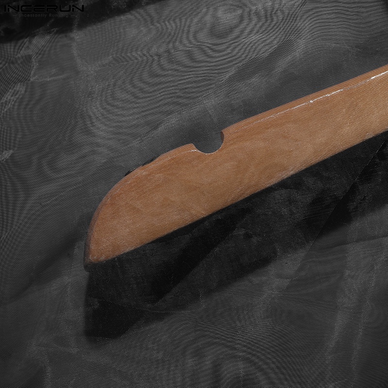 Áo sơ mi INCERUN tay dài nhìn xuyên qua màu đen thời trang phương Tây cho nam