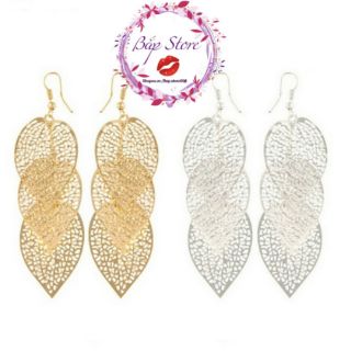 Bông tai dự tiệc hình chiếc lá khắc họa tiết rỗng mạ vàng / mạ bạc sang trọng