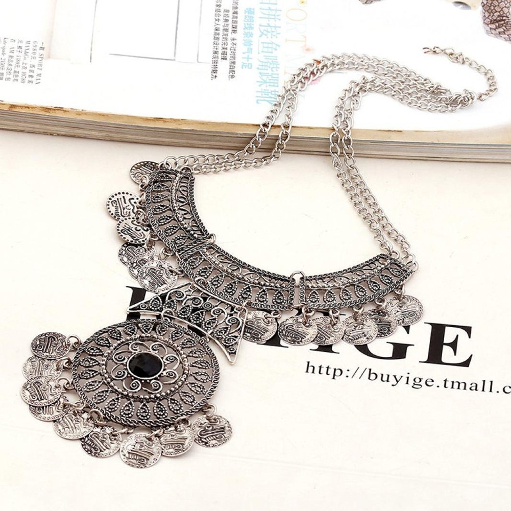 Vòng Cổ Hai Lớp Mặt Đồng Xu / Hoa Phong Cách Boho Thời Trang Cá Tính Cho Nữ