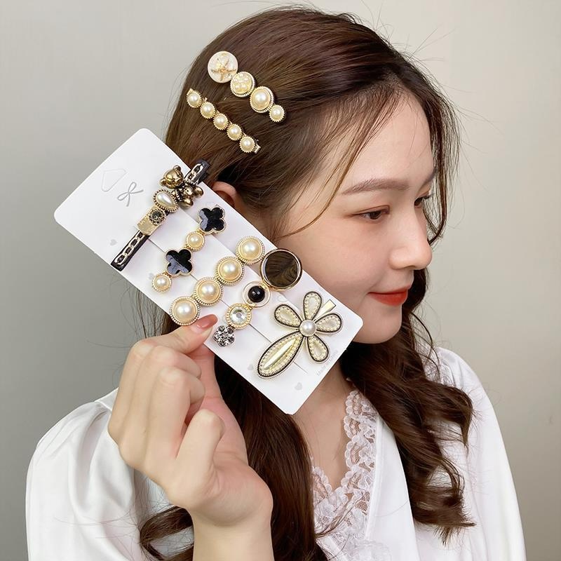 1 Set Kẹp Tóc Hình Gấu/Mèo Đính Đá Ngọc Trai Nhân Tạo Phong Cách Hàn Quốc Cổ Điển