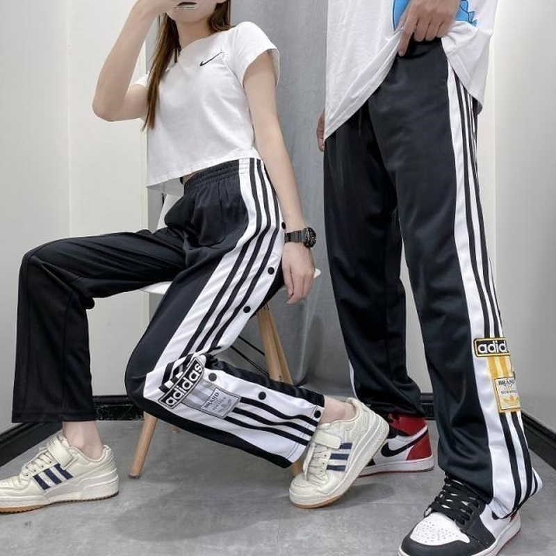 Adidas Men's and Women's Retro Button Casual Pants Sports Button Pants Straight Pants