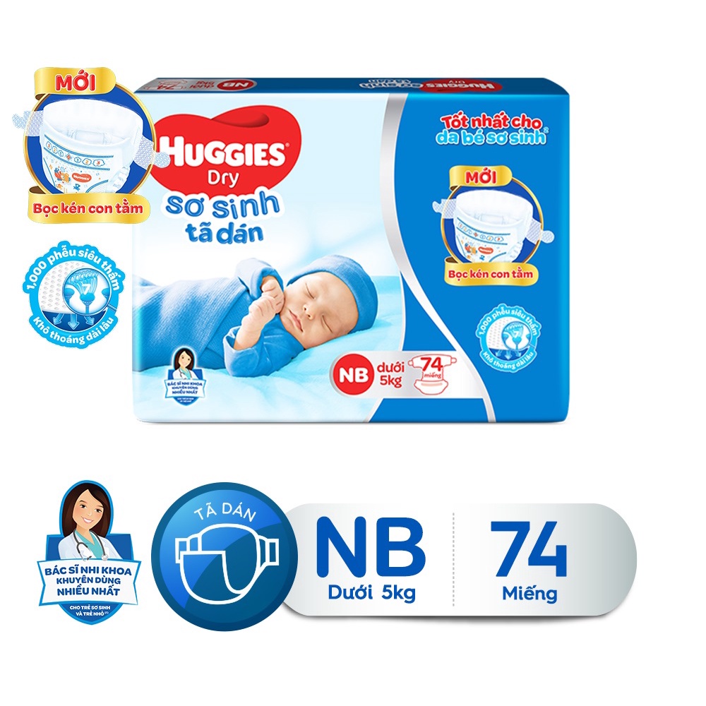 (Tặng khăn ướt) Tã/Bỉm dán sơ sinh Huggies S56/NB74