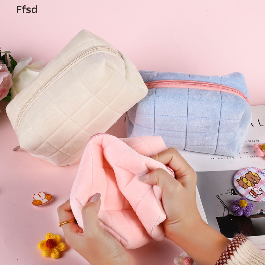 {Ffsd} Túi Đựng Mỹ Phẩm / Đồ Trang Điểm Cỡ Lớn Bằng Nhung Có Khóa Kéo * Bán Chạy