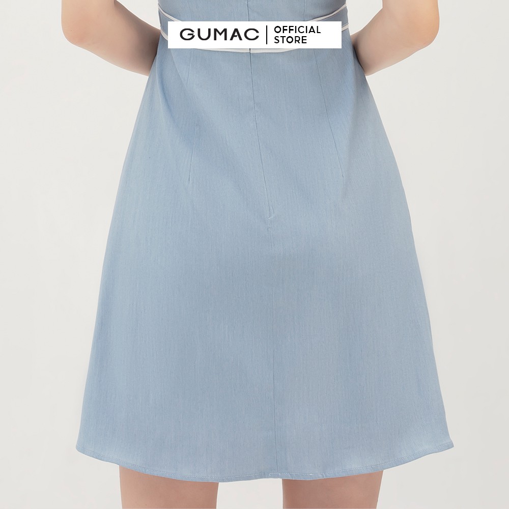 Đầm dự tiêc GUMAC thiết kế sang trọng, tay ngắn màu xanh DB394 | BigBuy360 - bigbuy360.vn