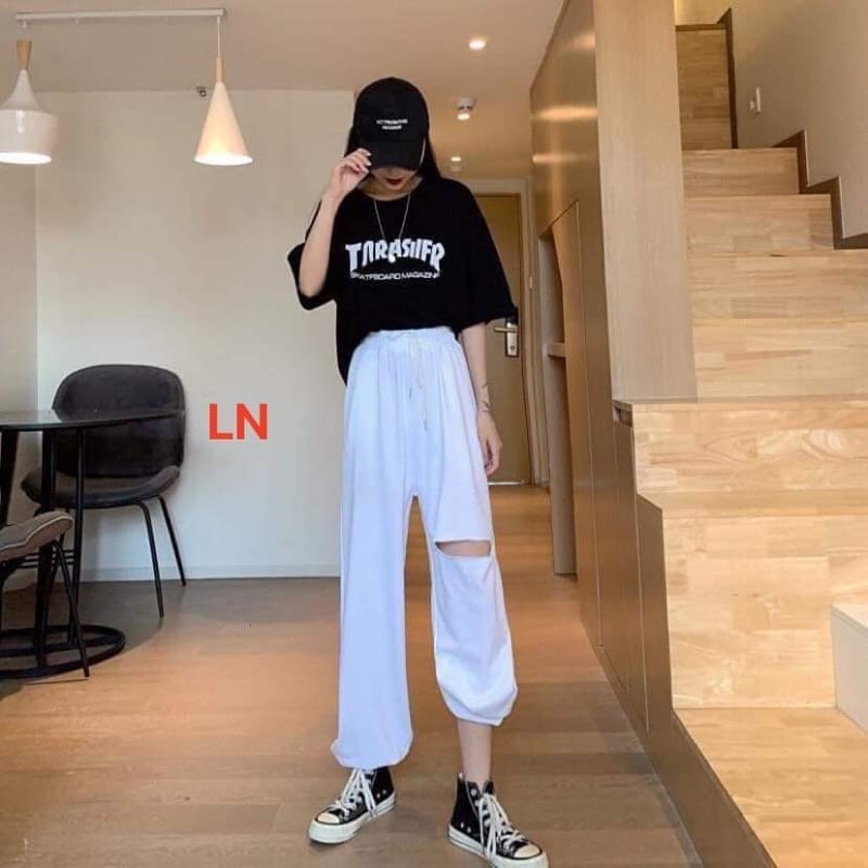 Quần bom nữ rách gối