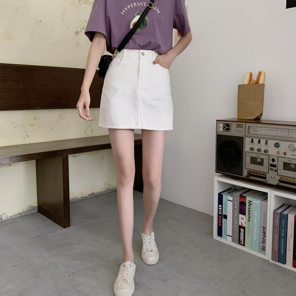 chân váy jean Chữ A Lưng Cao Trơn Màu Xinh Xắn Dành Cho Nữ 22796