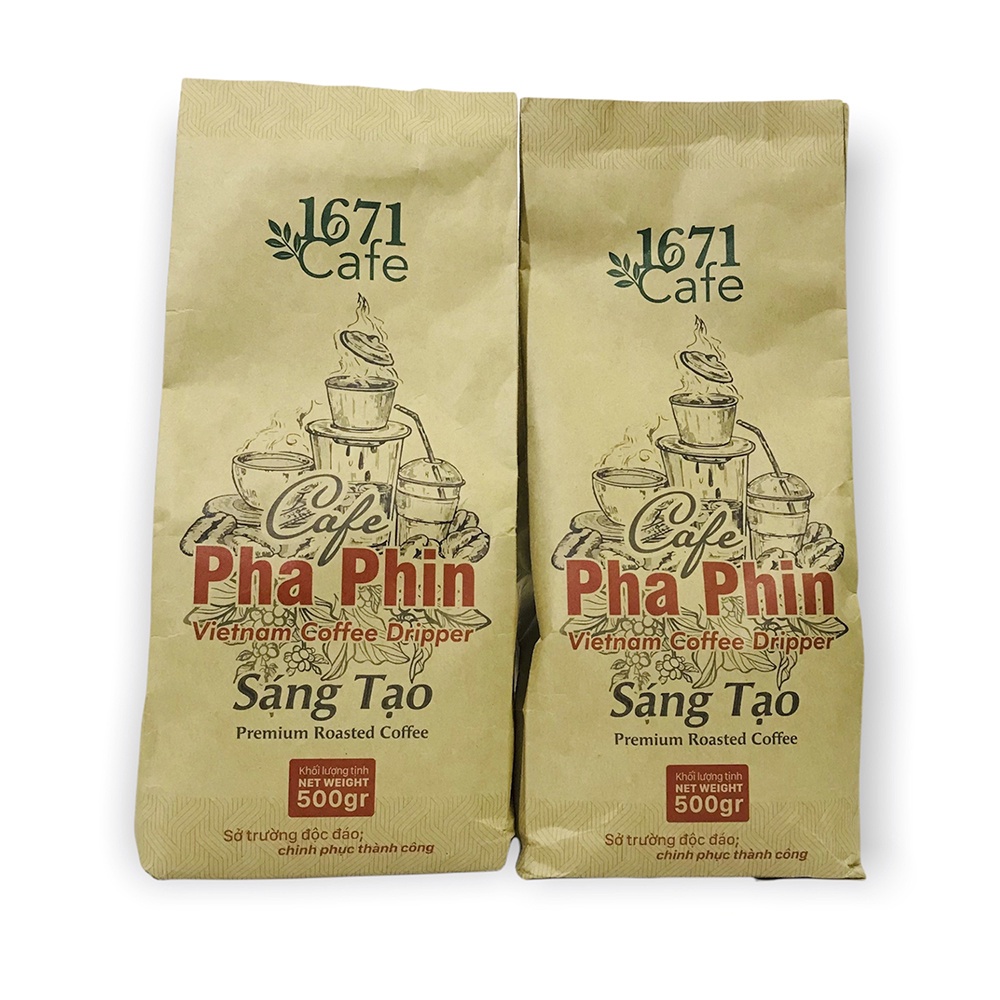 Combo 2 túi Cà phê pha phin 1671 Cafe Sáng Tạo - 500gr/túi - Cà phê hạt Robusta Arabica Moka - Cà phê nguyên chất