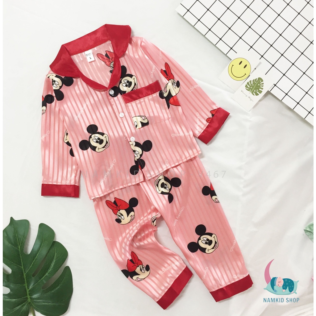 Đồ Bộ Pijama Dài Tay Chất Gấm Cao Cấp Họa Tiết Hoạt Hình Đáng Yêu,Mặc Nhà Cho Bé Namkidshop (V467)