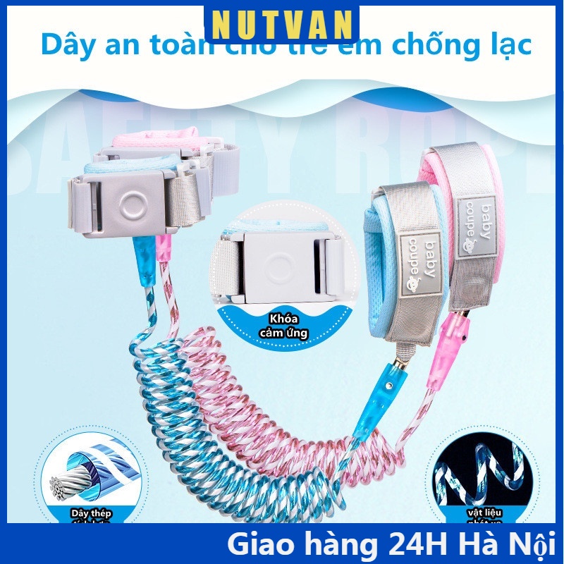 Dây Đai Chống Lạc Cho Bé, Dây Dắt Trẻ Em Đi Dạo Lõi Thép Phản Quang, Có Khóa Dài 2m