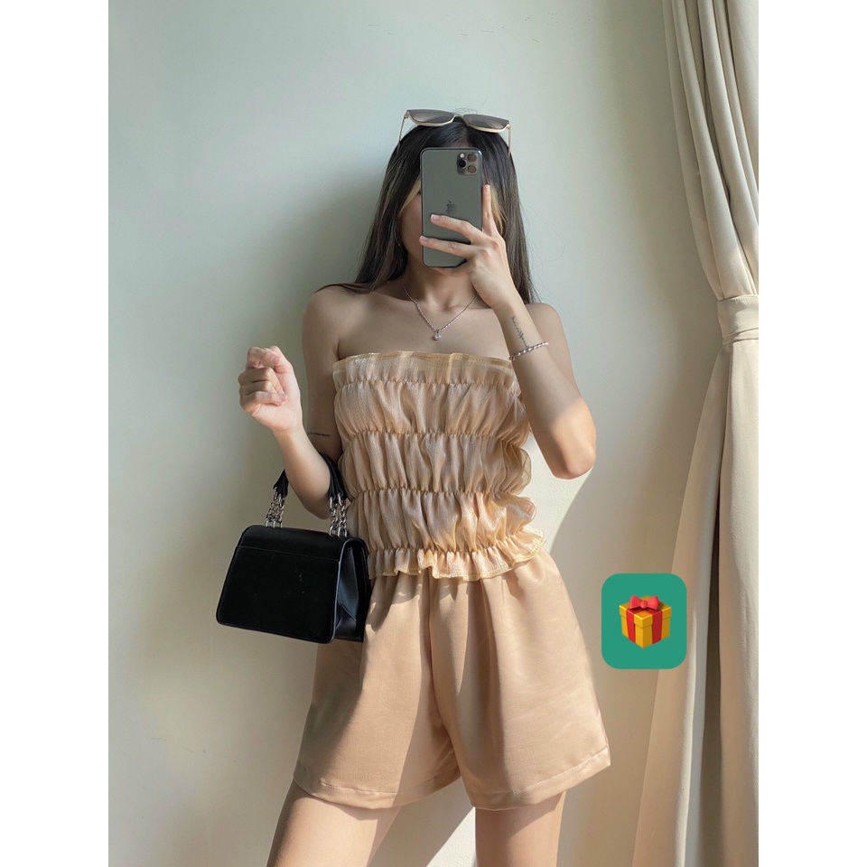 Áo ống kiếng croptop nhúm cực xinh , chất voan kiếng mềm mát