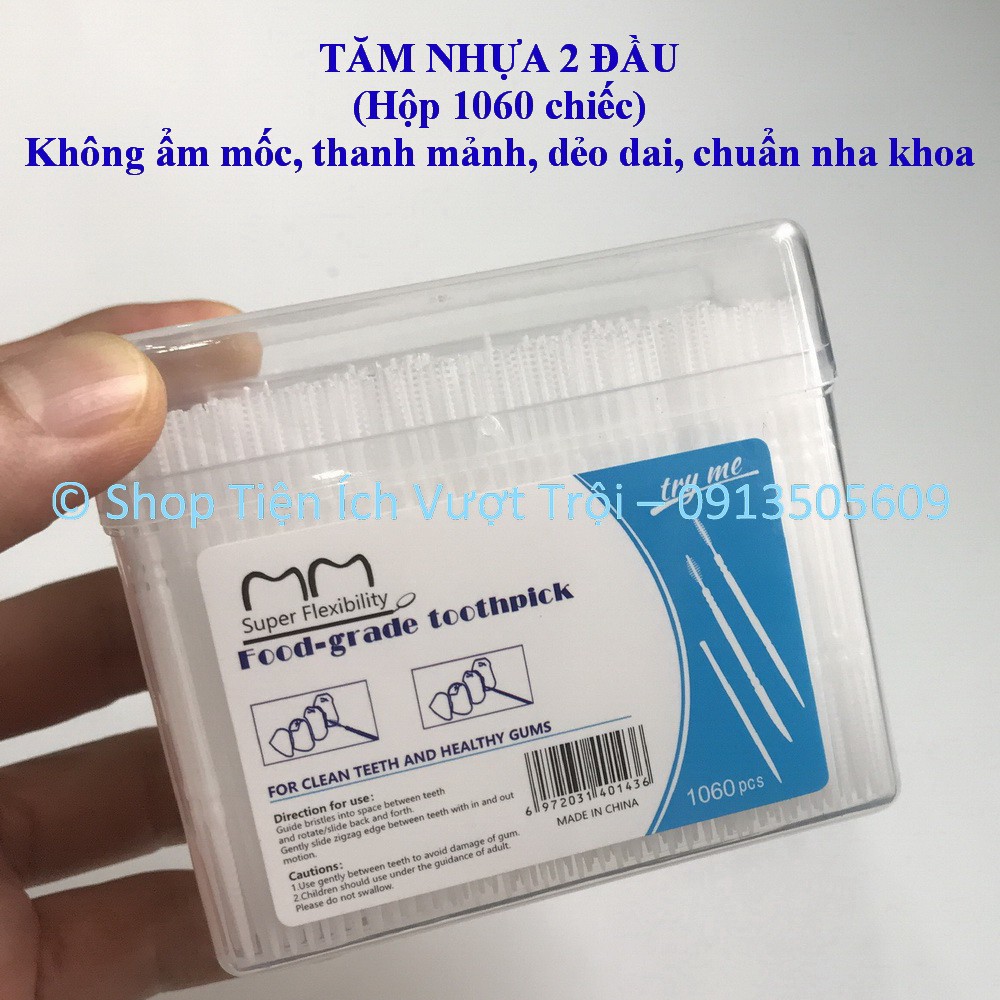Hộp hơn 1000 cây tăm nhựa chất lượng cao giúp lấy thức ăn giắt mắc trong khe kẽ răng, không bị ẩm mốc-Tiện Ích Vượt Trội