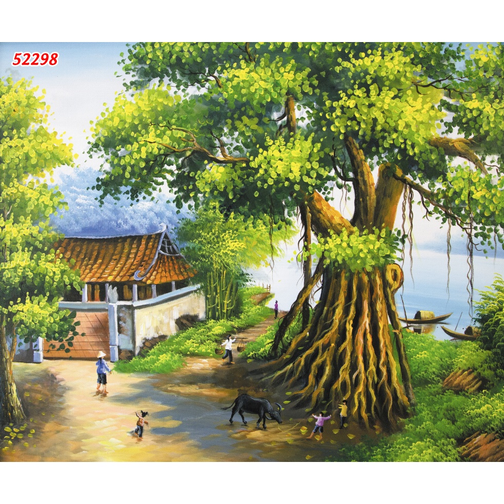 Tranh Làng Quê Thời Xưa Cũ Chuyên Dán Tường 3D