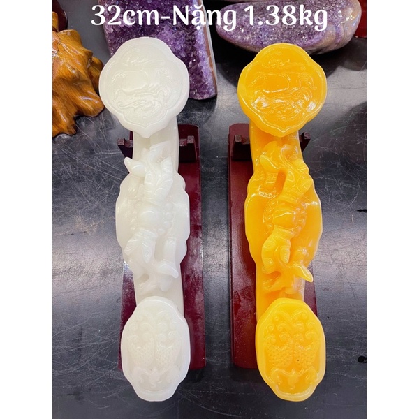 Gậy Như Ý Đá Ngọc Hoàng Long &amp; Đá Ngọc Onyx Trắng Phong Thuỷ