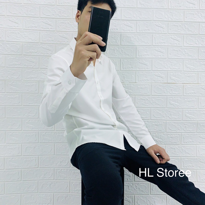 Áo sơ mi nam trơn vải lụa chống nhăn, chống xù