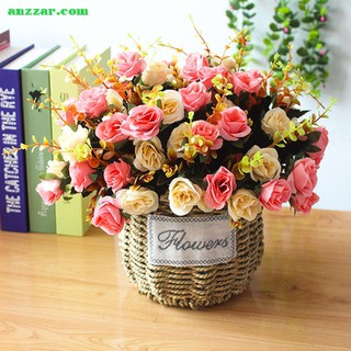 Giỏ hoa giả mây đan cắm hoa hồng ngắn nhiều mẫu, lẵng hoa decor, trang trí nội thất Anzzar