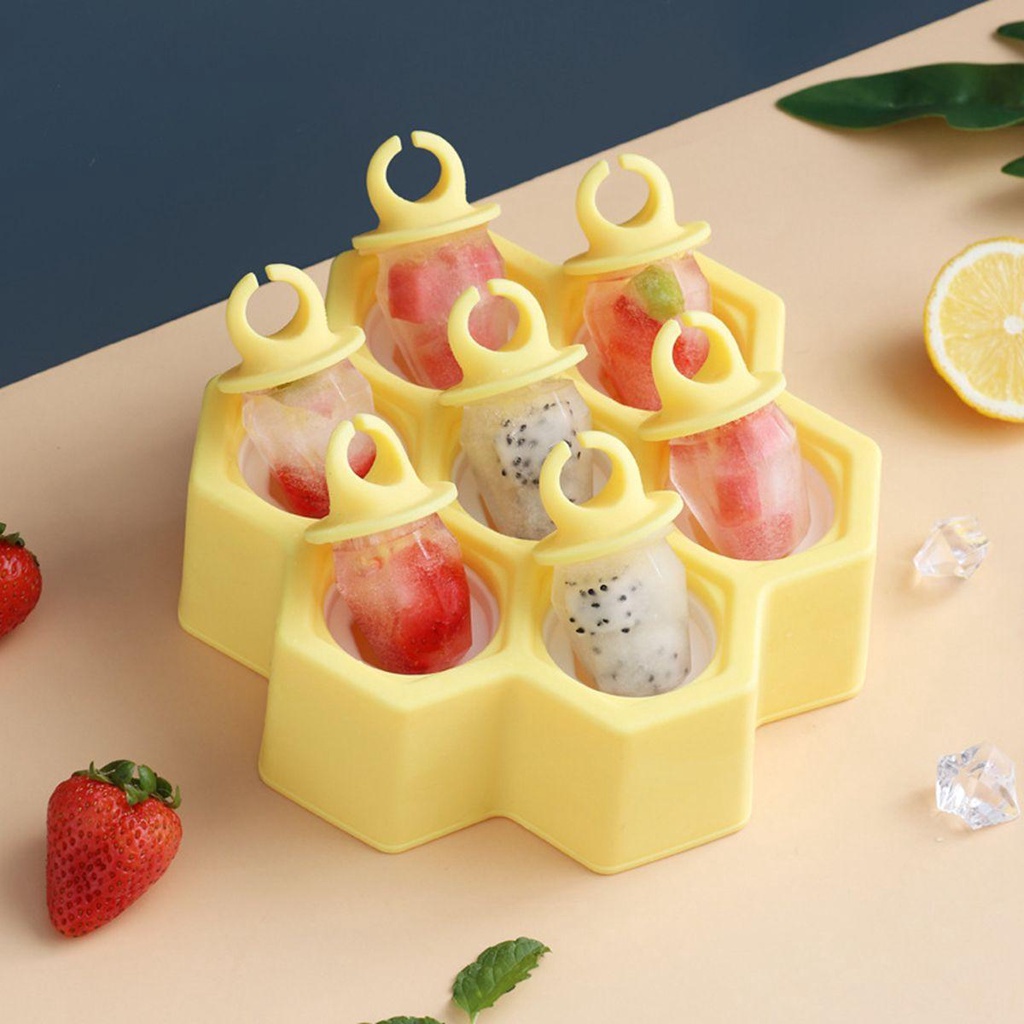 Khuôn Làm Kem Que 7 Ngăn Bằng Silicone Tái Sử Dụng Linh Hoạt