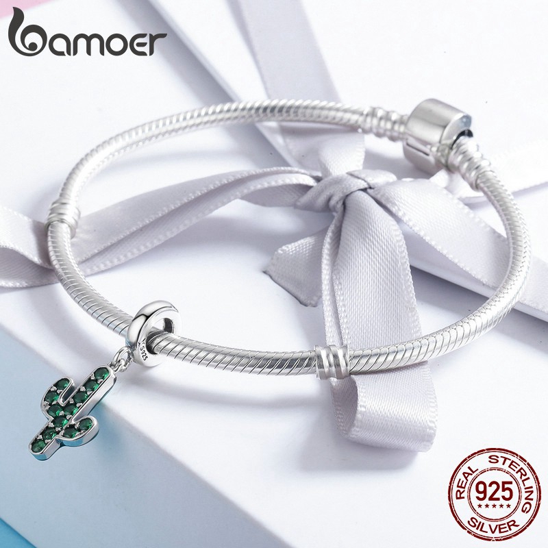 Mặt phụ kiện trang sức Bamoer hình cây xương rồng đính đá dễ thương hợp thời trang