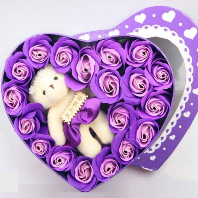 Hộp hoa hồng sáp kèm gấu | BigBuy360 - bigbuy360.vn