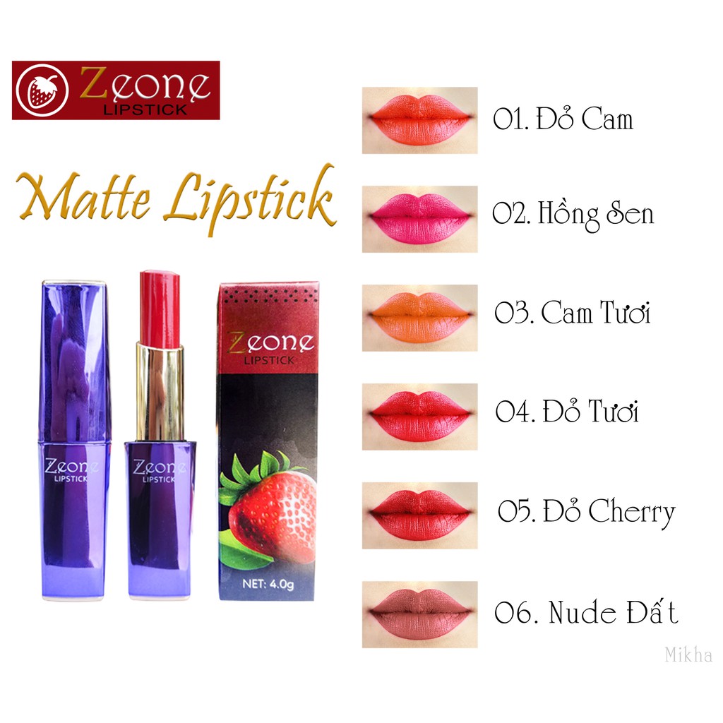 Son Zeone Tím Matte Lipstick - Màu 01 Đỏ Cam