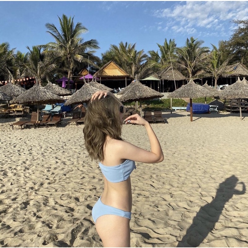 Bikini Set Quây Buộc Nơ Chất Thun Tăm Quần V Tôn Dáng