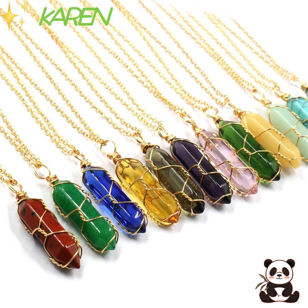 KAREN Vòng cổ mặt đá ngọc bích hình trụ màu vàng hồng thời trang cho nam và nữ