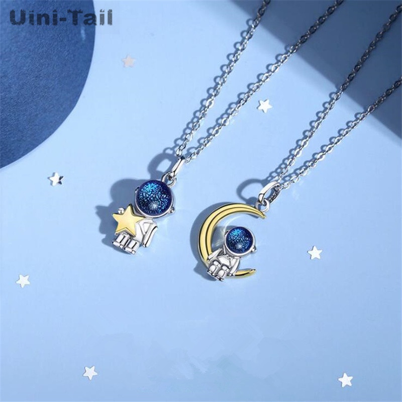 Mới Vòng cổ Bạc 925 Mặt Hình Ngôi Sao Và Mặt Trăng Thời Trang Lãng Mạn