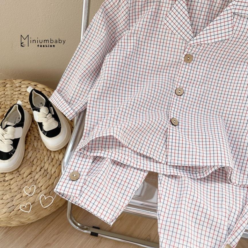 Bộ Pijama kẻ sọc dài tay thu đông cho bé trai/ gái bé gái chất thô cara, quần áo ngủ trẻ em MiniumBaby-SB1319