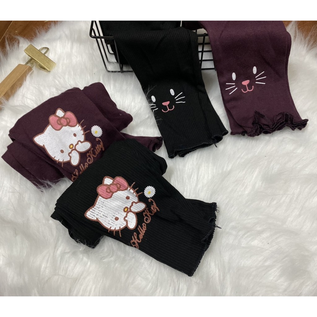 Quần legging cotton len hình mèo dễ thương bé gái từ 8-18kg