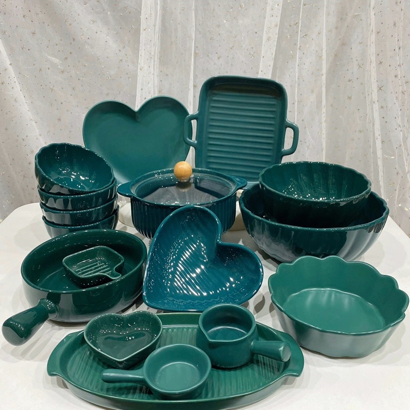 Bát đĩa sứ, Bát ăn cơm, Bộ chén dĩa dễ thương, bát đĩa decor xinh yêu bộ màu xanh cổ vịt cute sang chảnh.