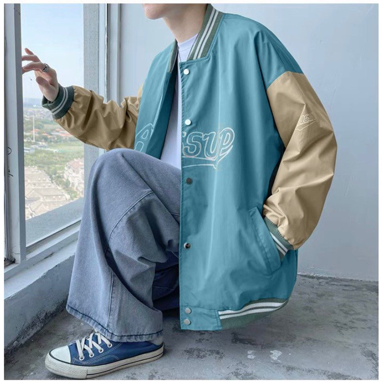 Áo khoác bomber nam nữ unisex-Áo bóng chày Form rộng AUSSUP chất liệu kaki 2 lớp dày dặn, mặc đi học, đi chơi