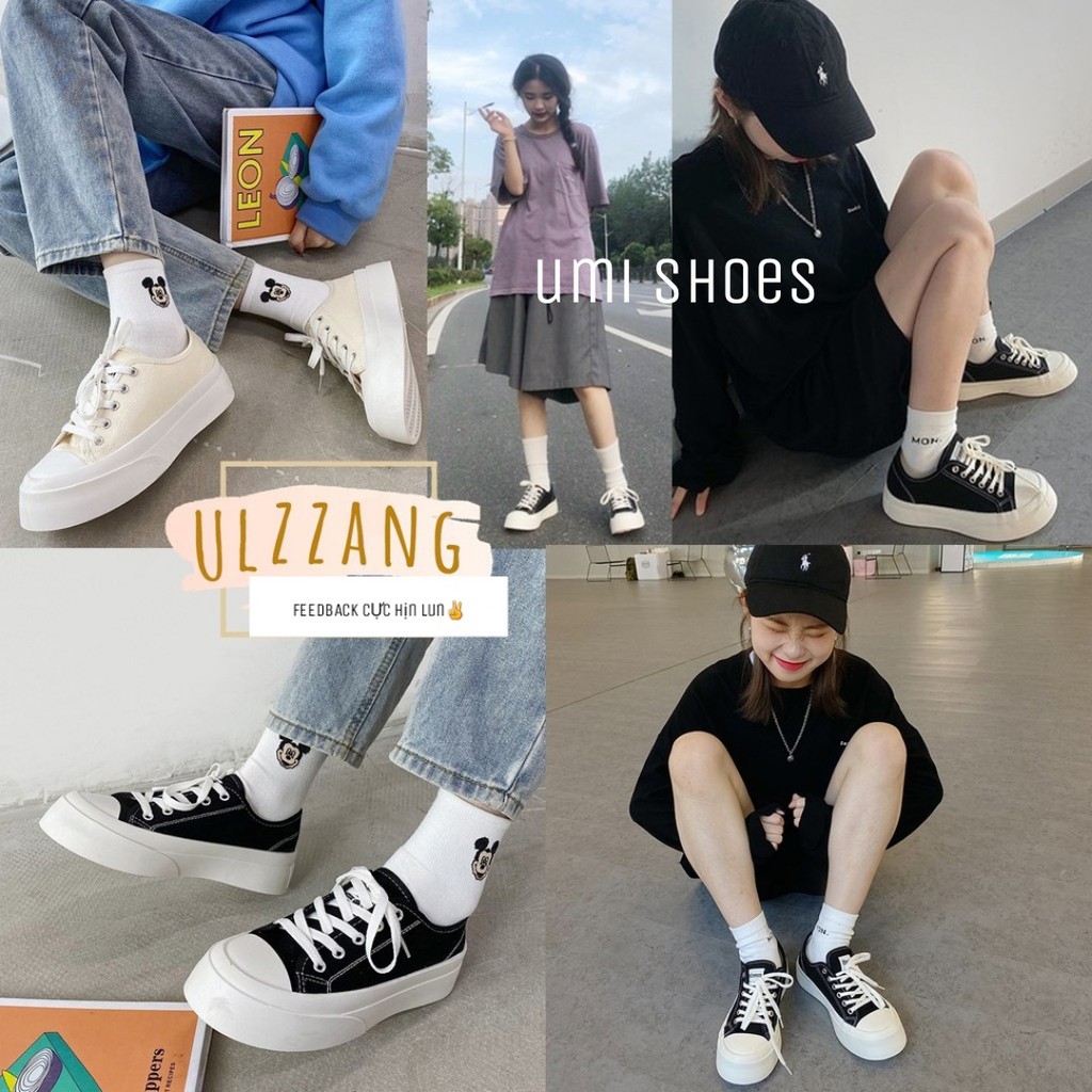 [NOWSHIP] Giày thể thao nữ độn đế 4cm bánh mỳ basic vải canvas bata mới hot phong cách retro ulzzang đẹp cá tính đẹp