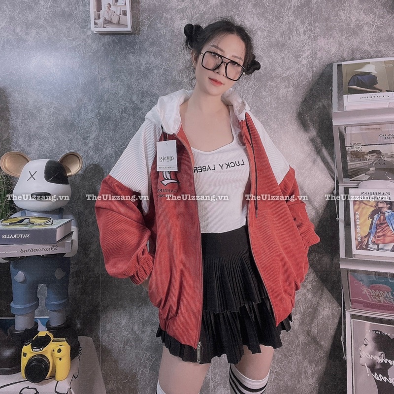 Áo khoác đôi nam nữ nhung tâm quảng châu form rộng nón rộng 2 lớp cài nút hàng unisex thêu " H NÓN " - NT1014