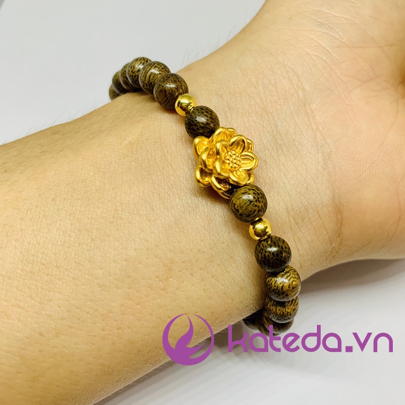 ( Hàng chuẩn ) Vòng trầm tốc mix charm sen bạc S999 mạ vàng ( VGMC )