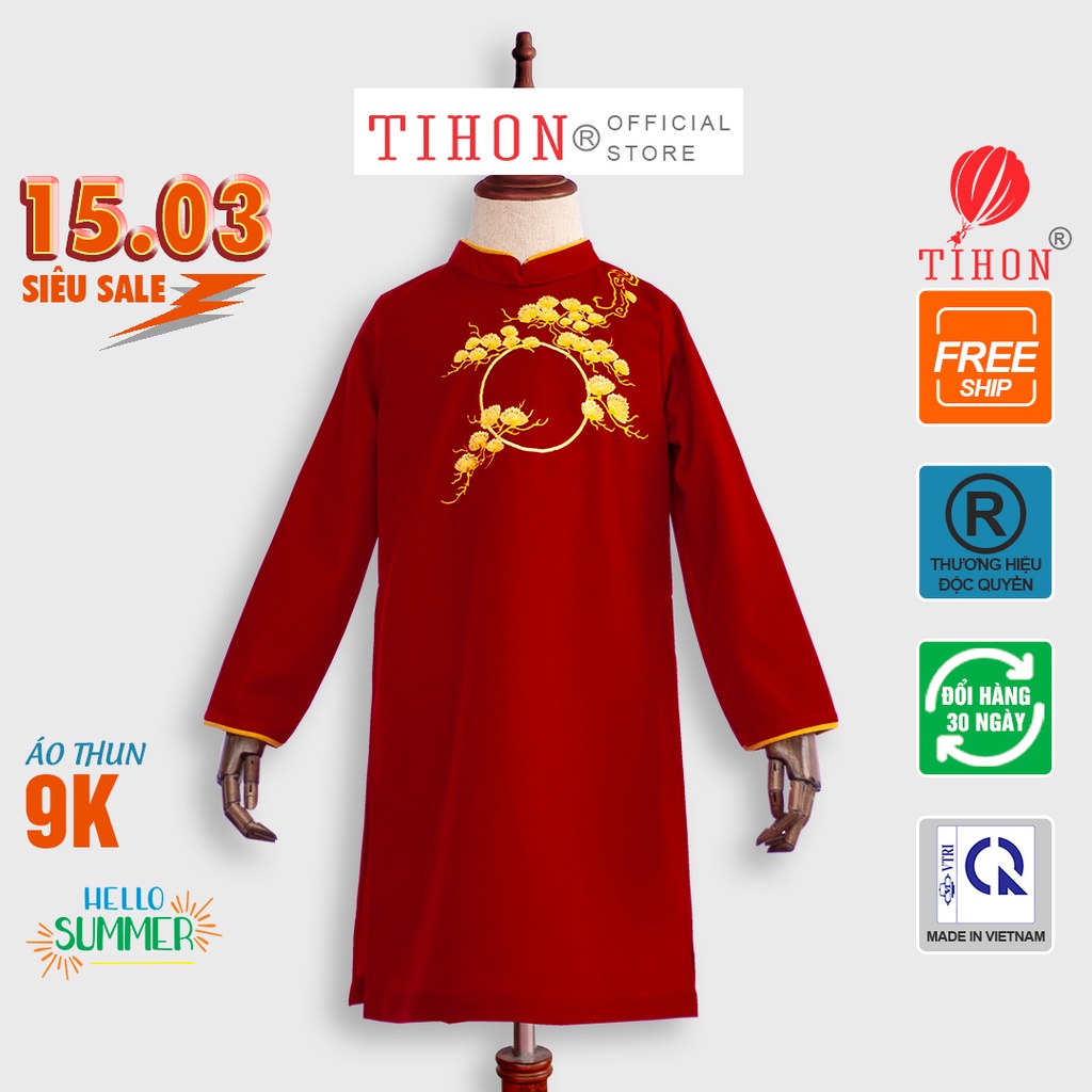 Áo Dài Cách Tân Cho Bé Trai TIHON Họa Tiết Tùng Vờn Nguyệt AD0850186