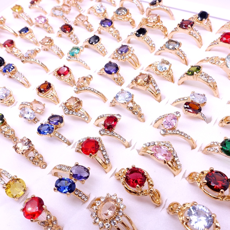 Set 20 Nhẫn Mạ Vàng Đính Đá Zircon Nhiều Màu Thời Trang