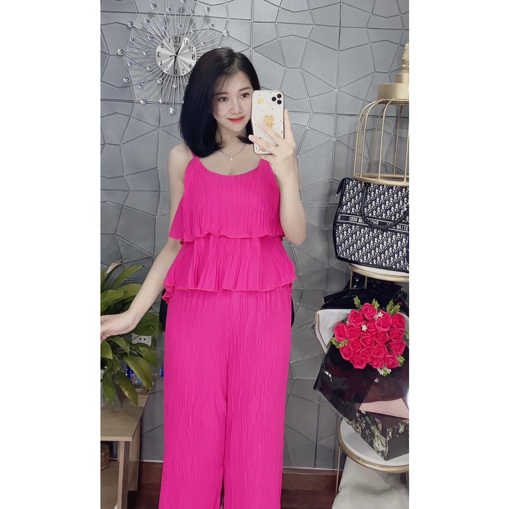 Set hai dây dập ly mặc nhà, mặc ngủ, mặc đi chơi cho nữ, vải lụa, thiết kế siêu xinh, siêu sang