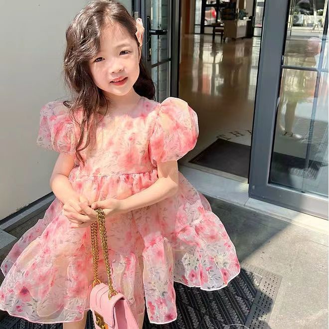 Đầm Công Chúa Tay Phồng Họa Tiết Hoa Phong Cách Phương Tây Mùa Hè Mới Dành Cho Bé Gái